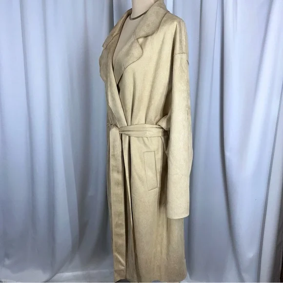 LuLaRoe Luxe Liliane Moleskin Vegan Suede Coat 3XL Tan Belted Super Soft NWT - Picture 5 of 14